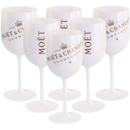 Moët & Chandon Lot de 6 grands verres blancs en acrylique